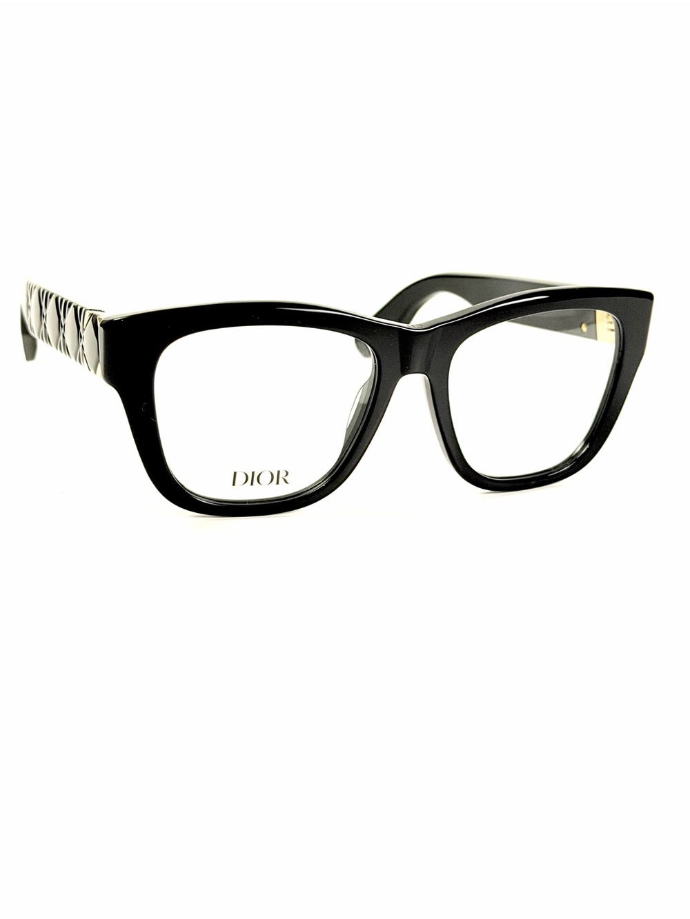 Dior Black Cat-Eye Women's Optical Glasses with Quilted Temples
